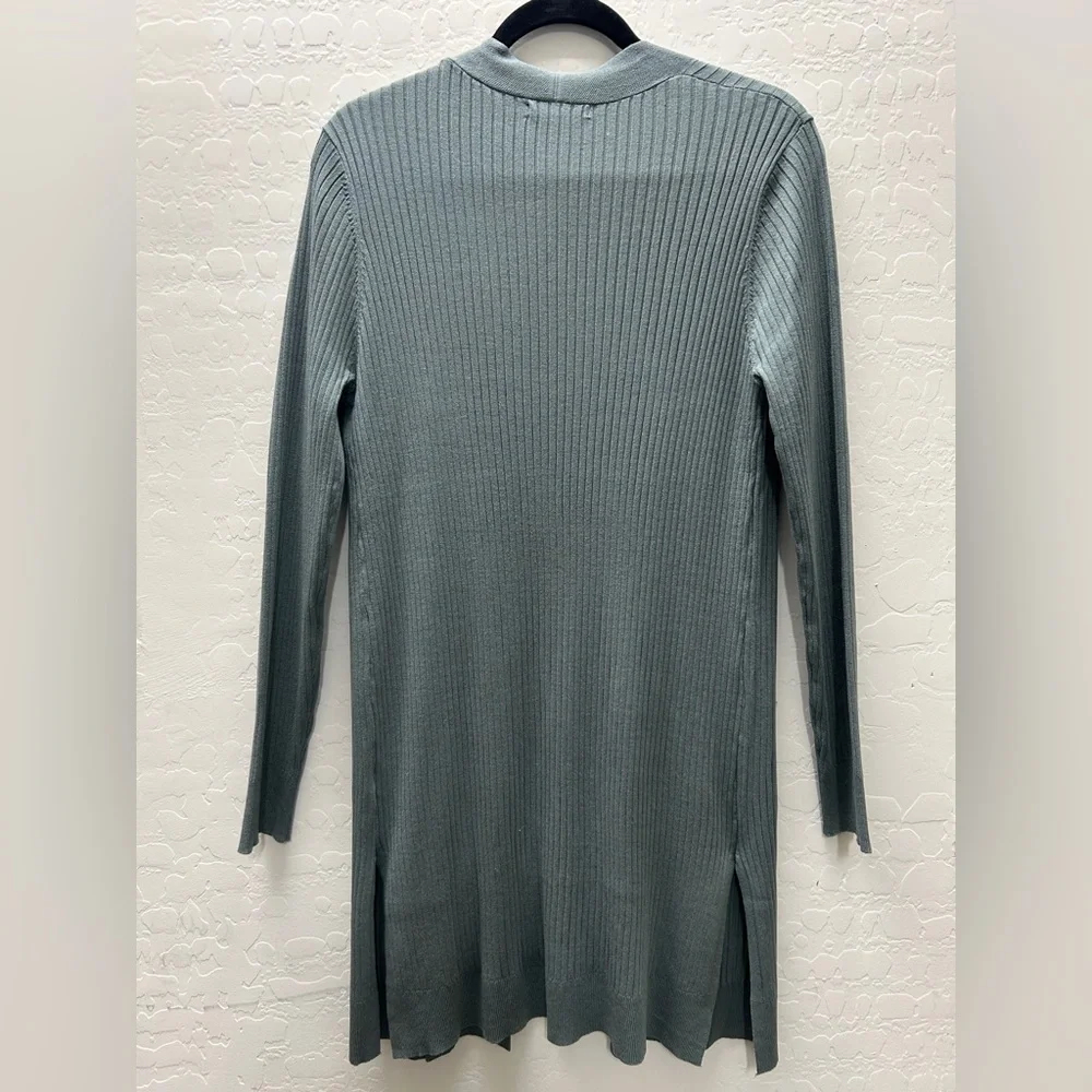 Open Front Ribbed Cardigan in Foam Green - Picture 2 of 7